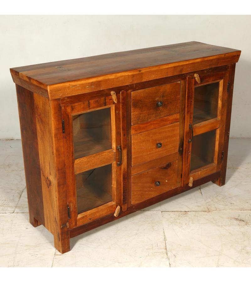SOLID RECLAIMED TEAK SIDEBOARD WITH 2 DOORS AND 3 DRAWERS