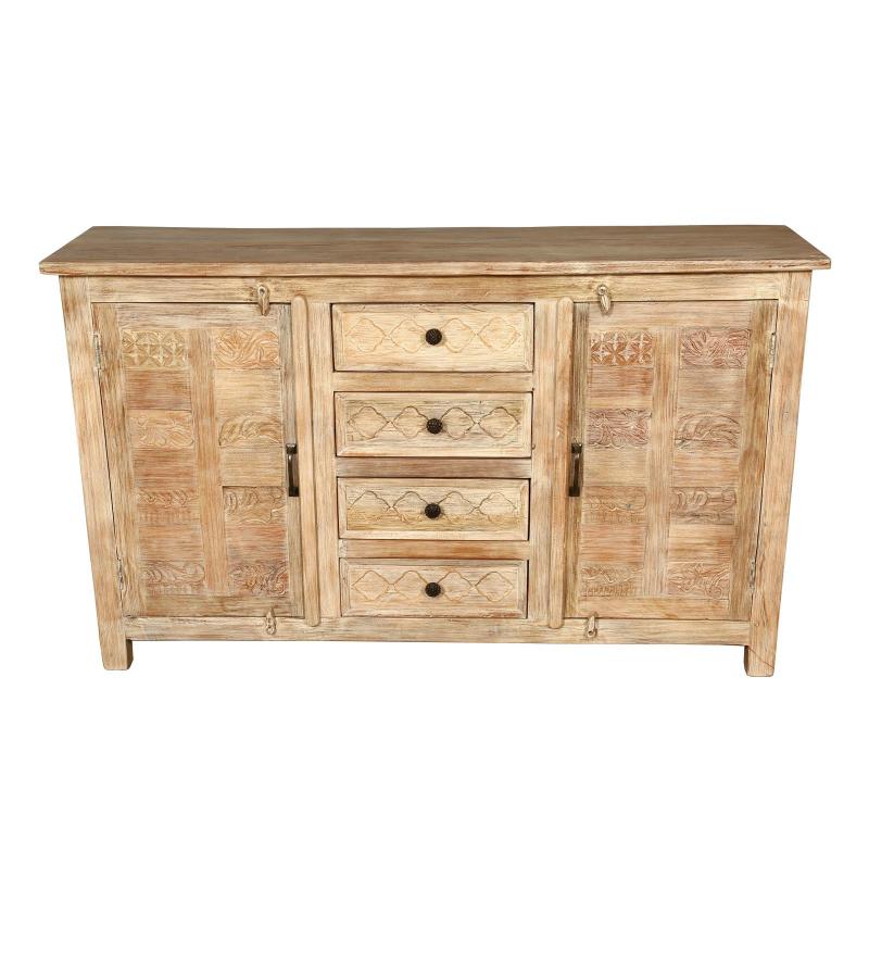 SOLID RECLAIMED TEAK WOOD SIDEBOARD CABINET W/ 4 DRAWERS & 2 DOORS