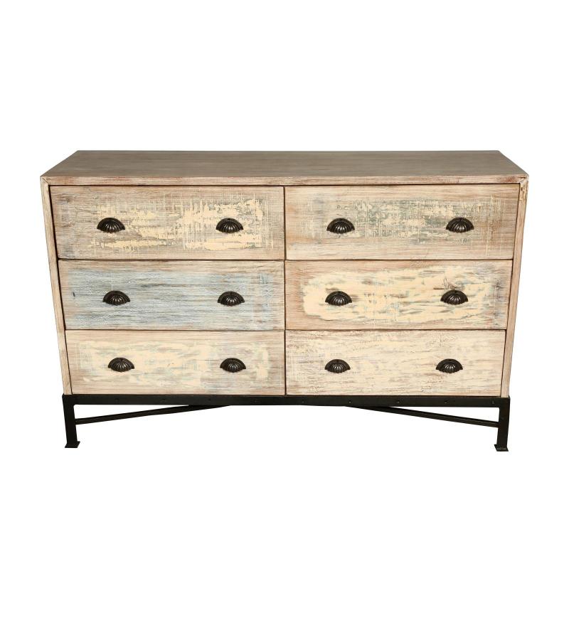 SOLID RECLAIMED TEAK WOOD W/ 6 DRAWERS BUREAU DRESSER CHEST