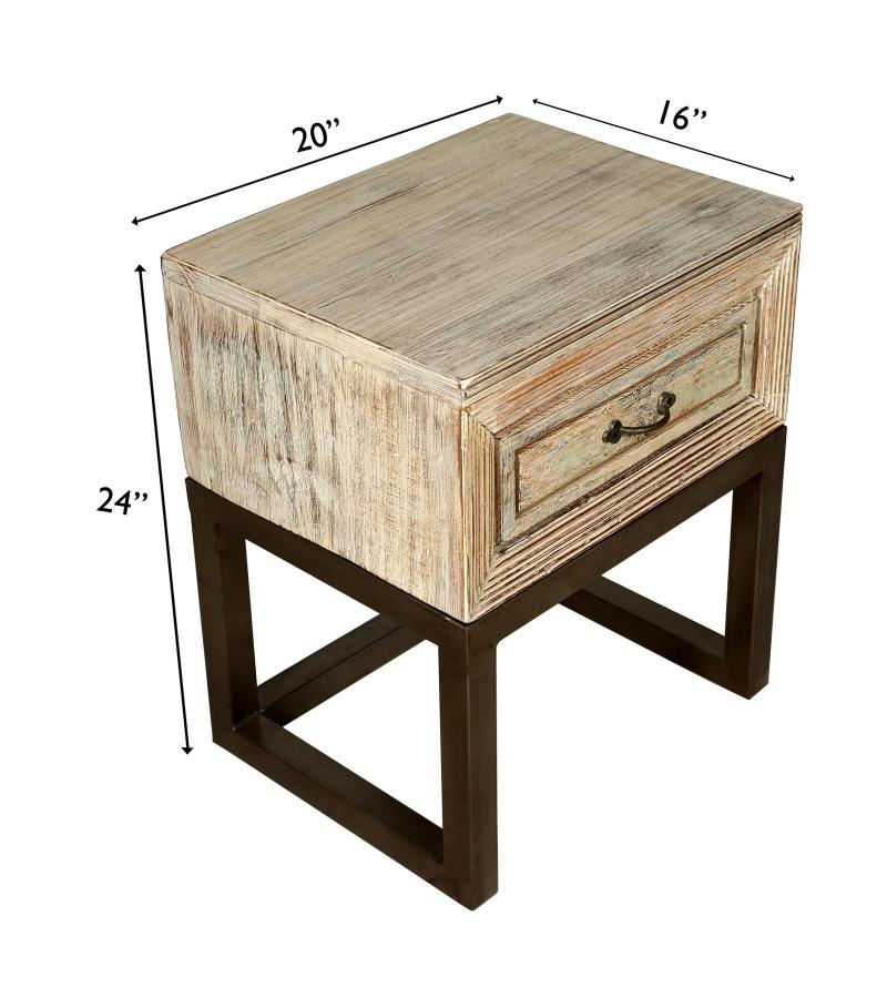 SOLID RECLAIMED TEAK WOOD & IRON NIGHTSTAND END TABLE W/ DRAWER