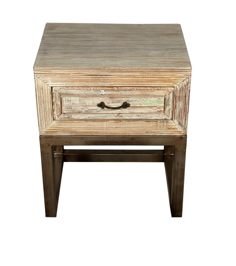 SOLID RECLAIMED TEAK WOOD & IRON NIGHTSTAND END TABLE W/ DRAWER