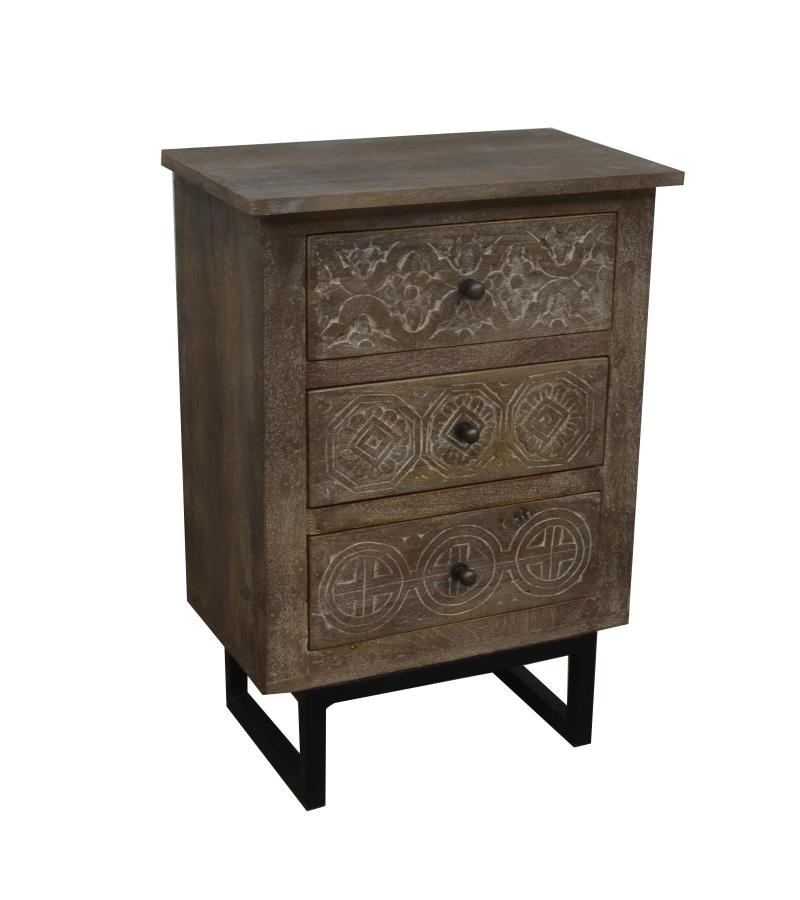 SOLID HAND CARVED WOOD 3 DRAWER NIGHTSTAND / END TABLE
