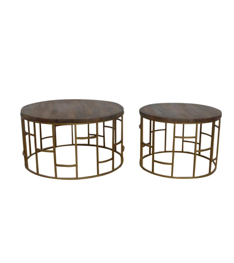SET OF 2 SOLID WOOD & METAL COFFEE TABLES