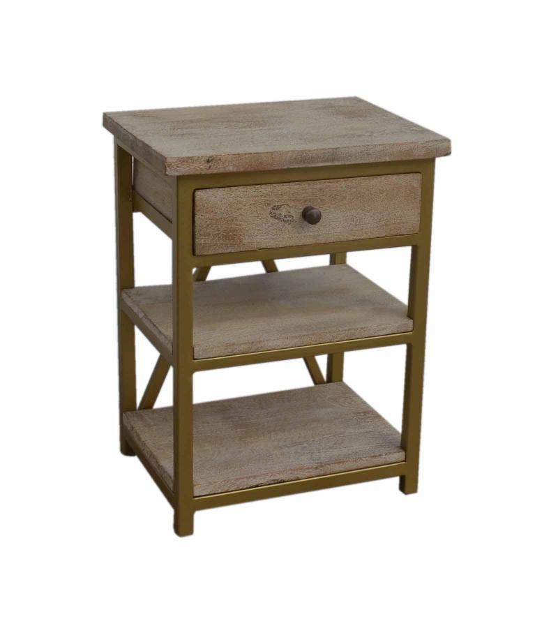 SOLID WOOD & IRON NIGHTSTAND / END TABLE