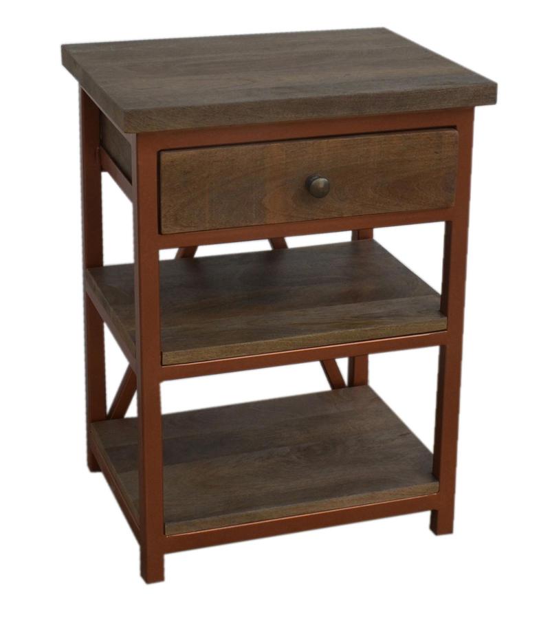 SOLID WOOD & IRON NIGHTSTAND / END TABLE