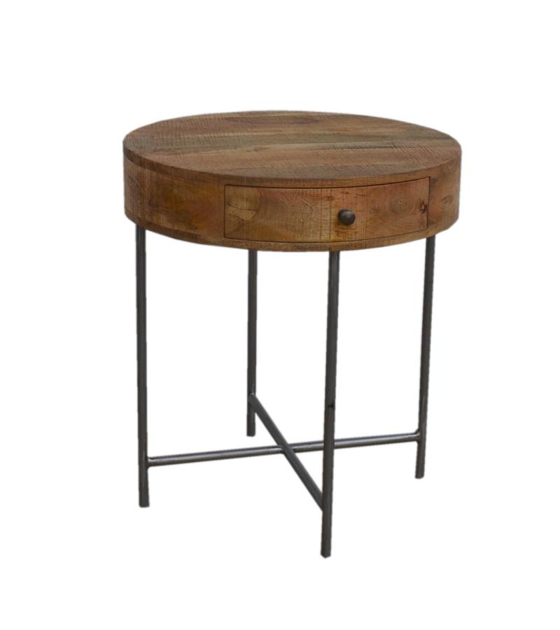 SOLID WOOD & IRON ROUND SIDE TABLE / OCCASIONAL TABLE