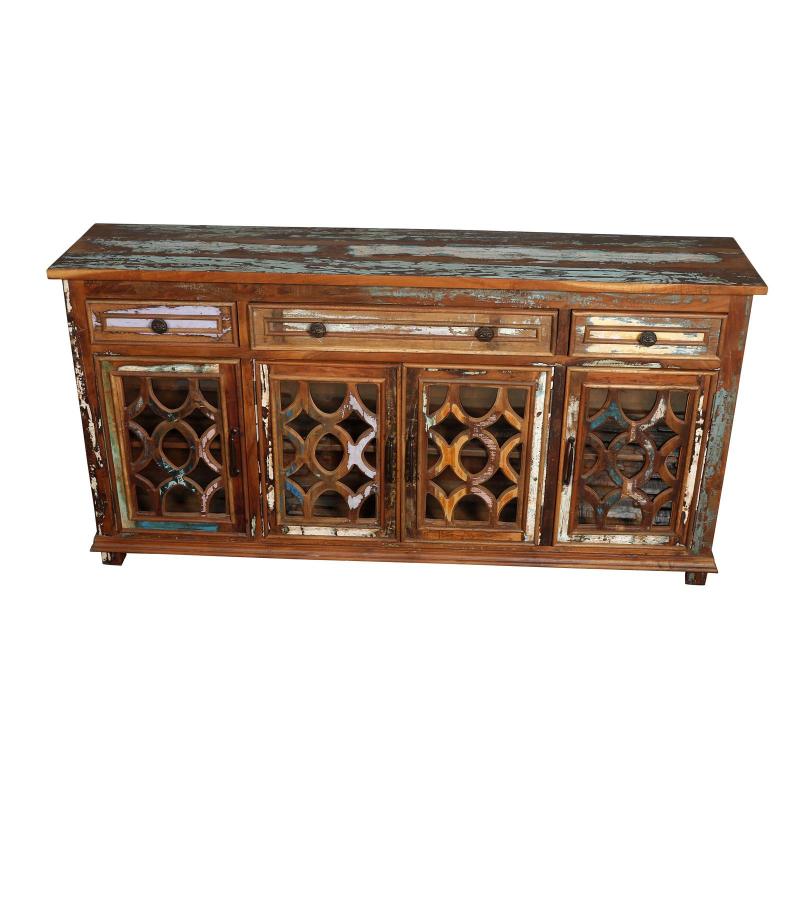 SOLID RECLAIMED TEAK WOOD& GLASS,  4 DRAWER & 4 DOOR SIDEBOARD 