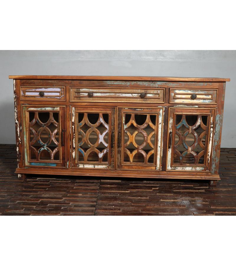 SOLID RECLAIMED TEAK WOOD& GLASS,  4 DRAWER & 4 DOOR SIDEBOARD 