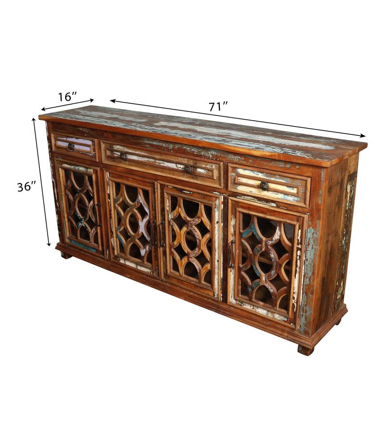 SOLID RECLAIMED TEAK WOOD& GLASS,  4 DRAWER & 4 DOOR SIDEBOARD 