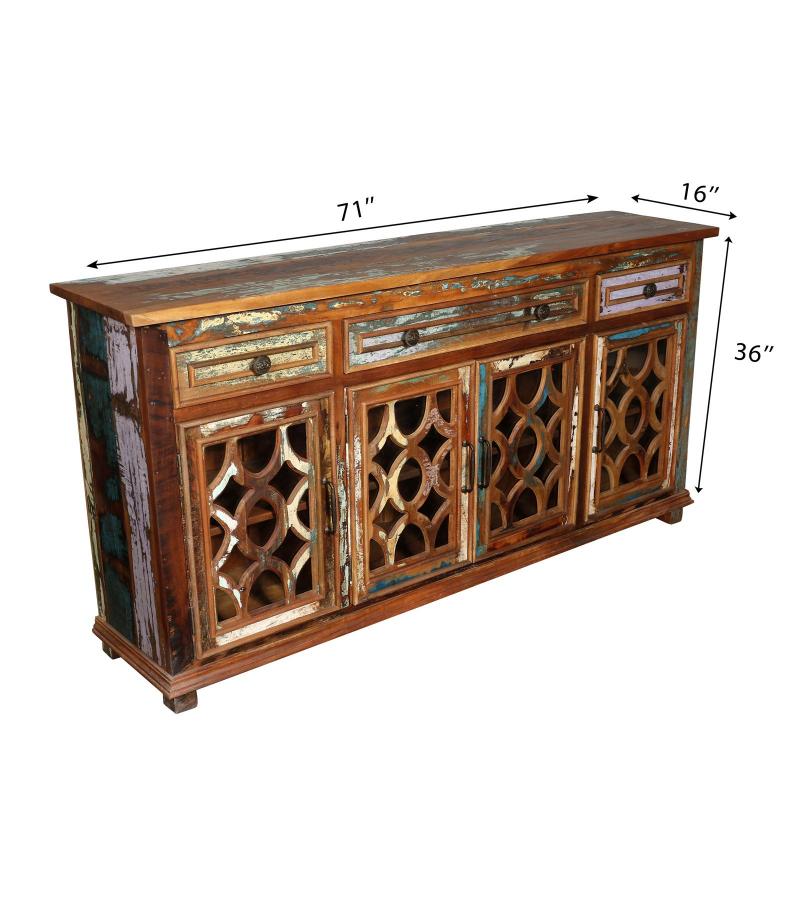 SOLID RECLAIMED TEAK WOOD & GLASS SIDEBOARD