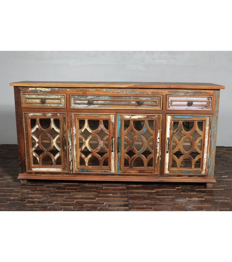 SOLID RECLAIMED TEAK WOOD & GLASS SIDEBOARD