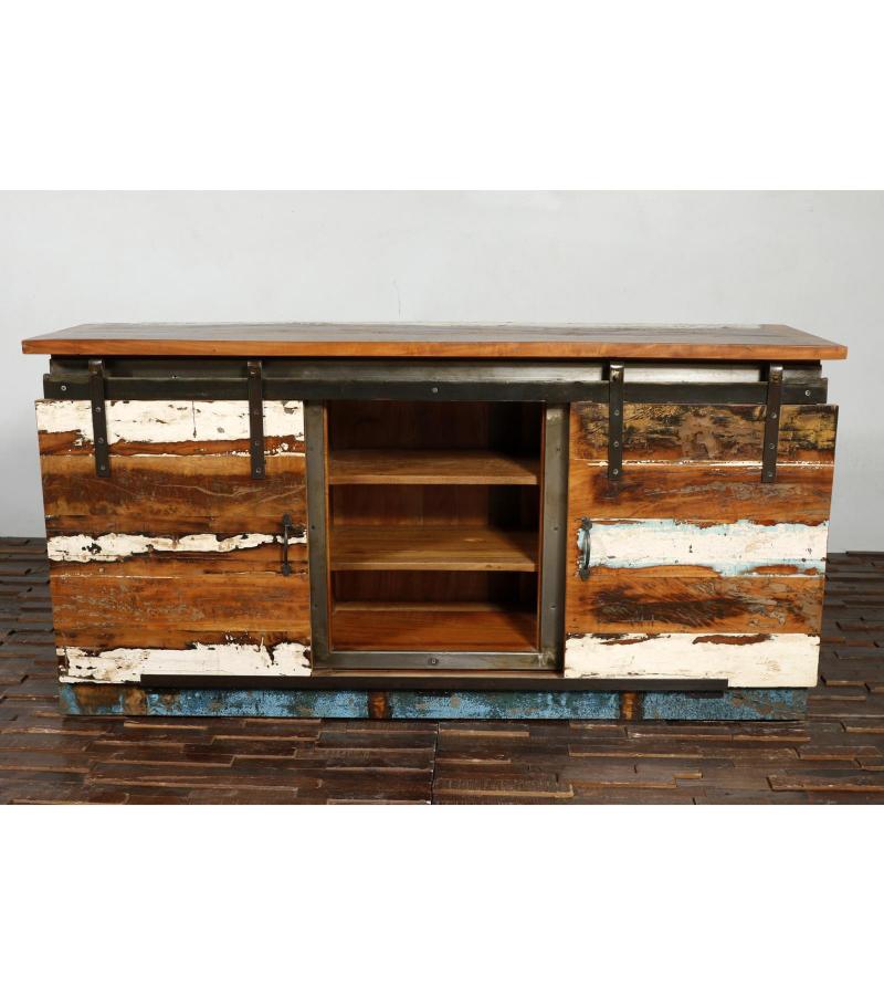 SOLID RECLAIMED TEAK SIDEBOARD W/ SLIDING DOORS