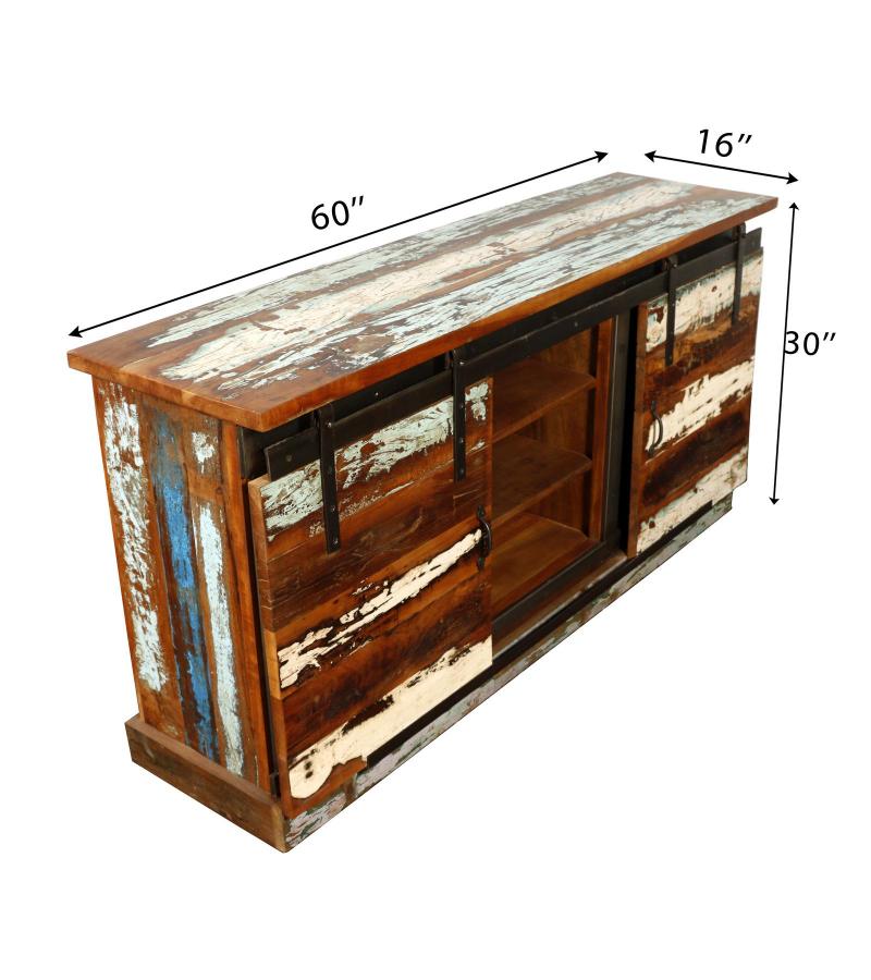 SOLID RECLAIMED TEAK WOD SIDEBOARD W/ SLIDING DOORS