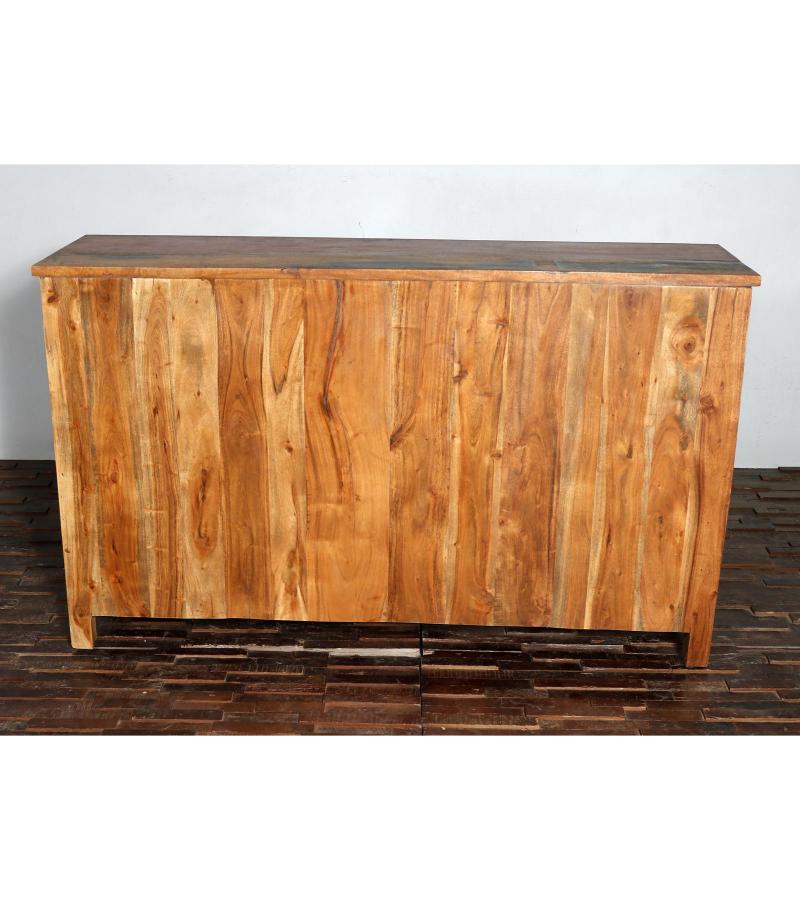SOLID RECLAIMED TEAK WOOD & GLASS SIDEBOARD CONSOLE CABINET W/ 2 DOORS & 3 DRAWERS