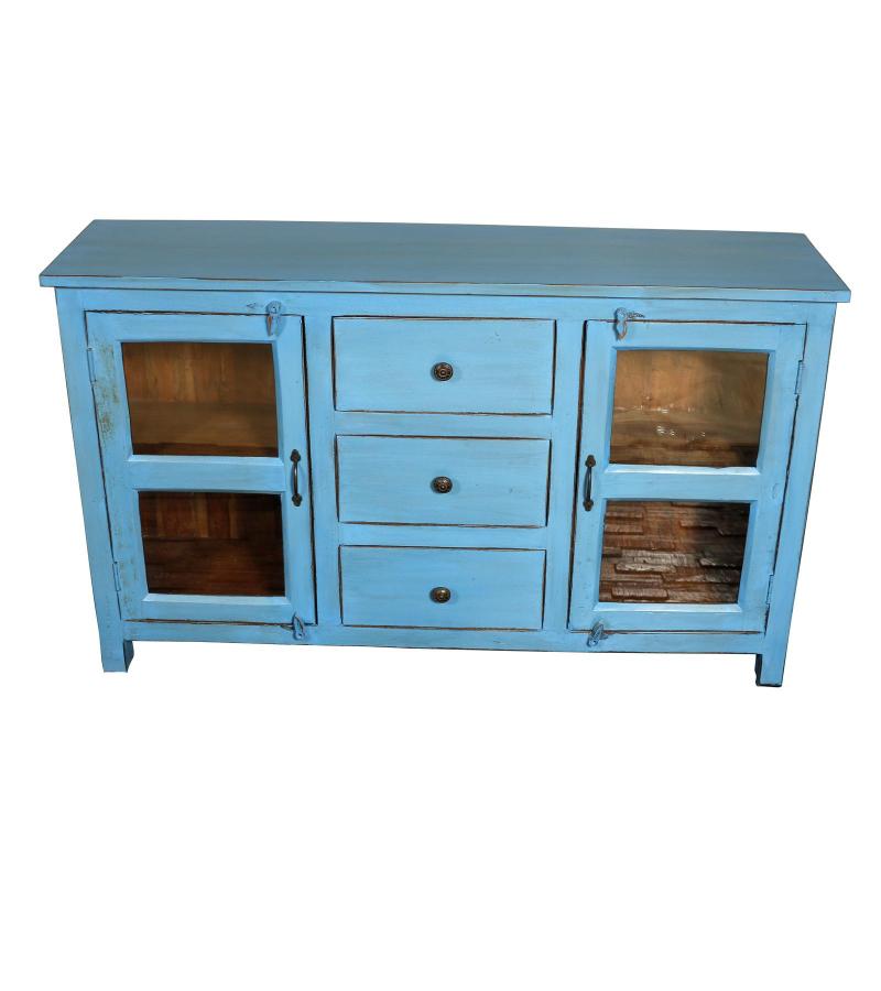 SOLID WOOD & GLASS SIDEBOARD W/ 2 DOORS & 3 DRAWERS