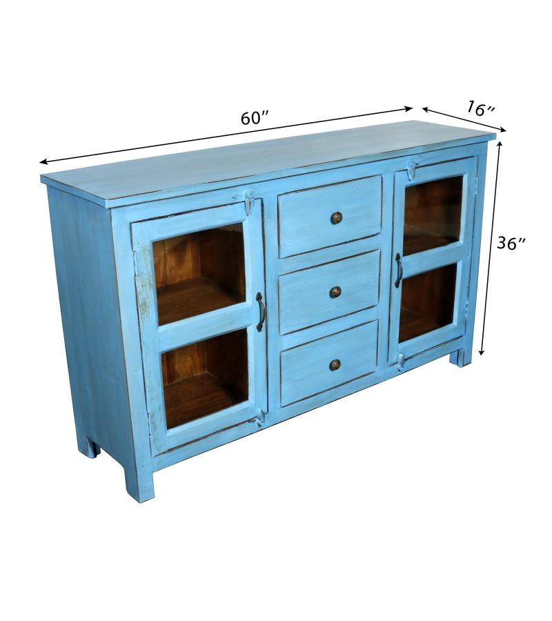 SOLID WOOD & GLASS SIDEBOARD W/ 2 DOORS & 3 DRAWERS