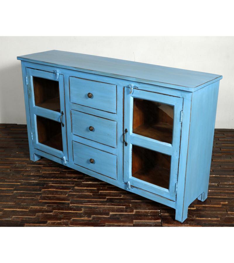 SOLID WOOD & GLASS SIDEBOARD W/ 2 DOORS & 3 DRAWERS