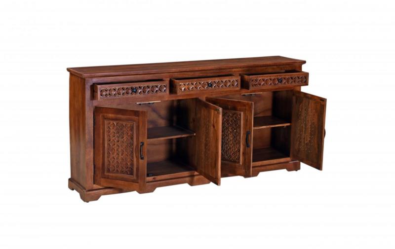CARVED WOOD SIDEBOARD W/ 4 DOORS & 3 DRAWERS