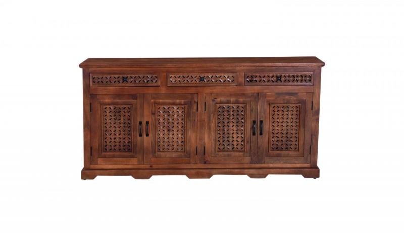 CARVED WOOD SIDEBOARD W/ 4 DOORS & 3 DRAWERS