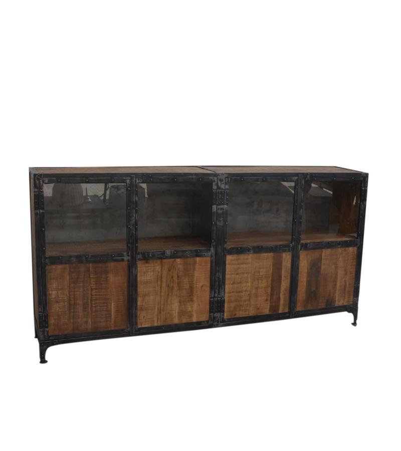 SOLID WOOD, IRON & GLASS SIDEBOARD