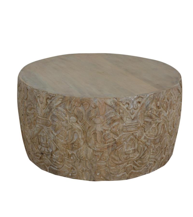 HAND CARVED SOLID WOOD ROUND COFFEE TABLE