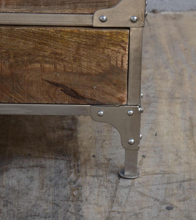 SOLID WOOD & IRON 1 DRAWER END TABLE NIGHTSTAND