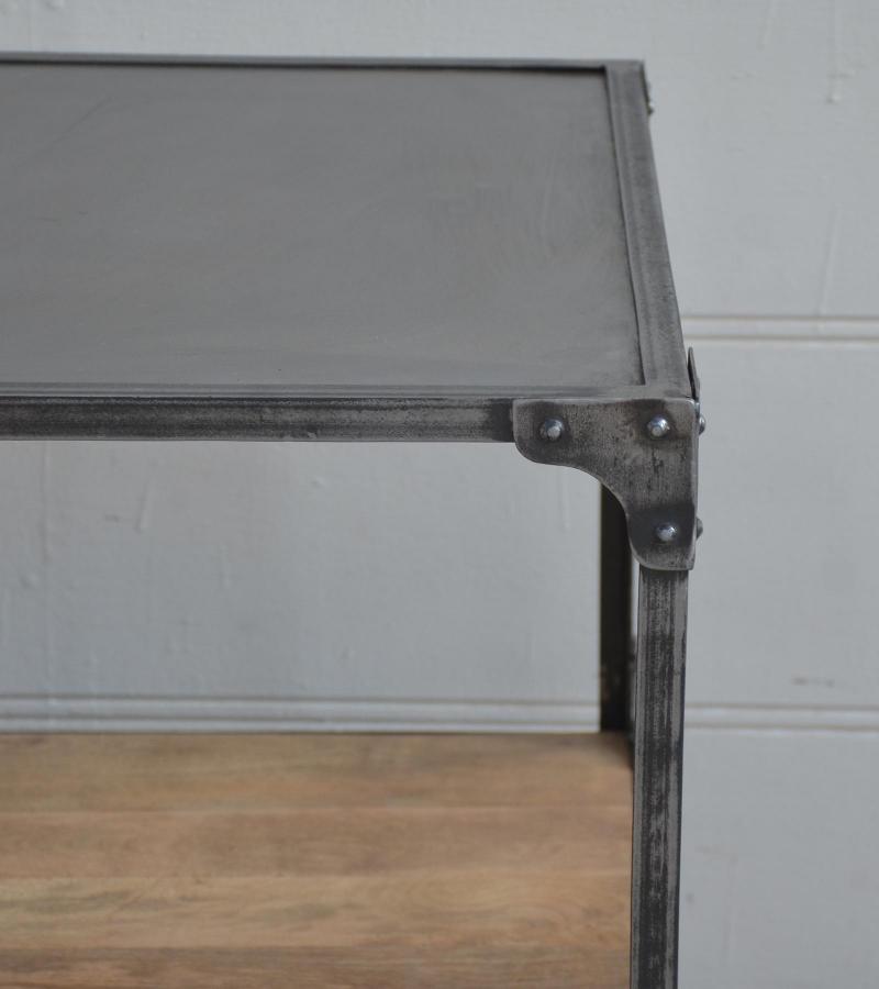 SOLID WOOD & IRON 1 DRAWER END TABLE NIGHTSTAND