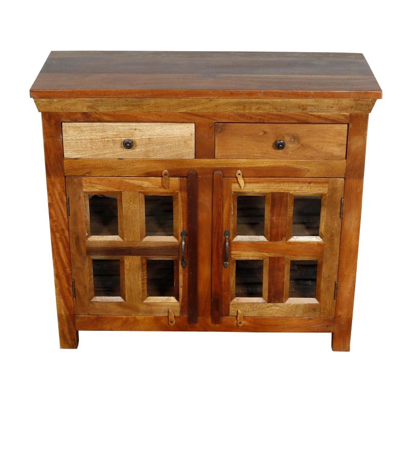 WOODEN 2 DRAWER GLASS SIDEBOARD