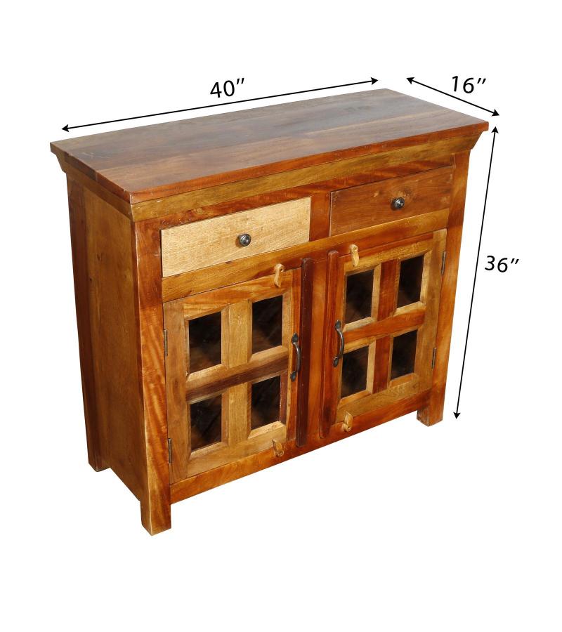 WOODEN 2 DRAWER GLASS SIDEBOARD