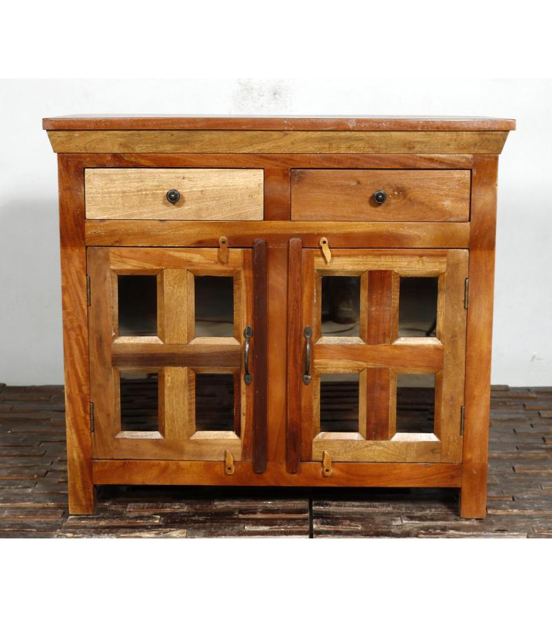 WOODEN 2 DRAWER GLASS SIDEBOARD