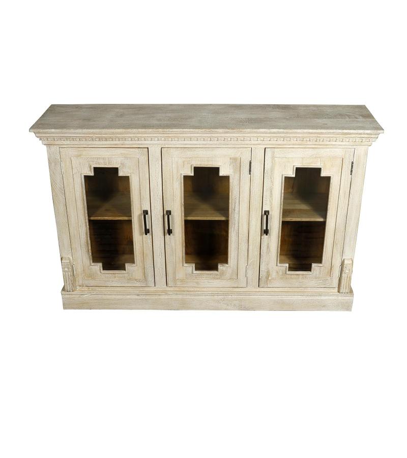 WOODEN 3 DOOR GLASS SIDEBOARD