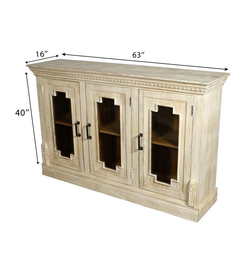 WOODEN 3 DOOR GLASS SIDEBOARD