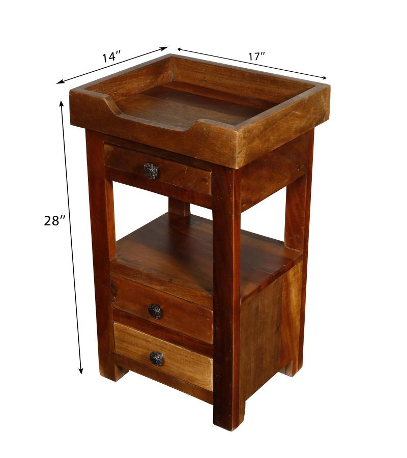 SOLID RECLAIMED TEAK WOOD W/ 2 DRAWERS SIDE TABLE END TABLE