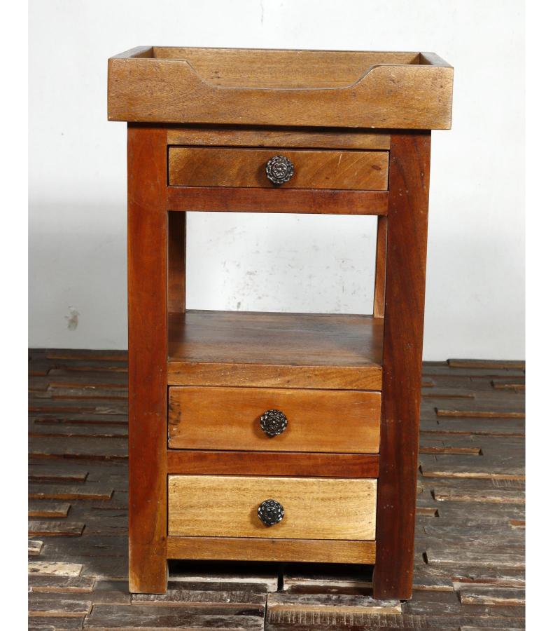 SOLID RECLAIMED TEAK WOOD W/ 2 DRAWERS SIDE TABLE END TABLE