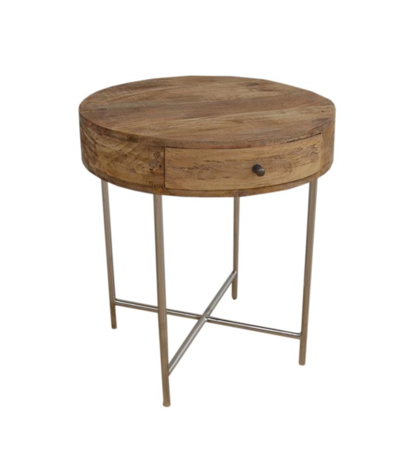 SOLID WOOD & IRON ROUND SIDE TABLE / OCCASIONAL TABLE