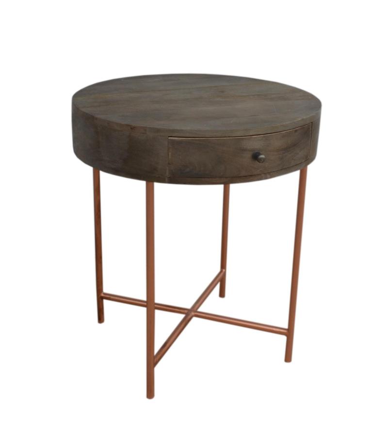 SOLID WOOD & IRON ROUND SIDE TABLE / OCCASIONAL TABLE