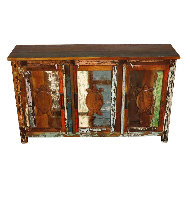 SOLID RECLAIMED TEAK WOOD SIDEBOARD W/ CARVED TURTLES