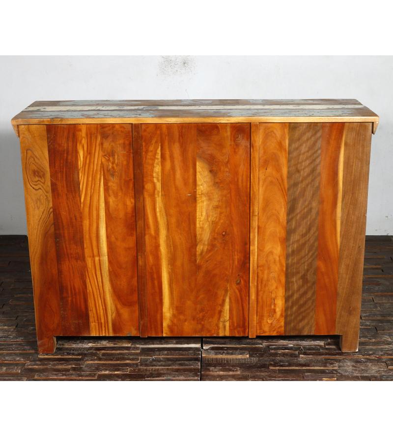 SOLID RECLAIMED TEAK WOOD & GLASS 3 DRAWER & 2 DOOR CABINET
