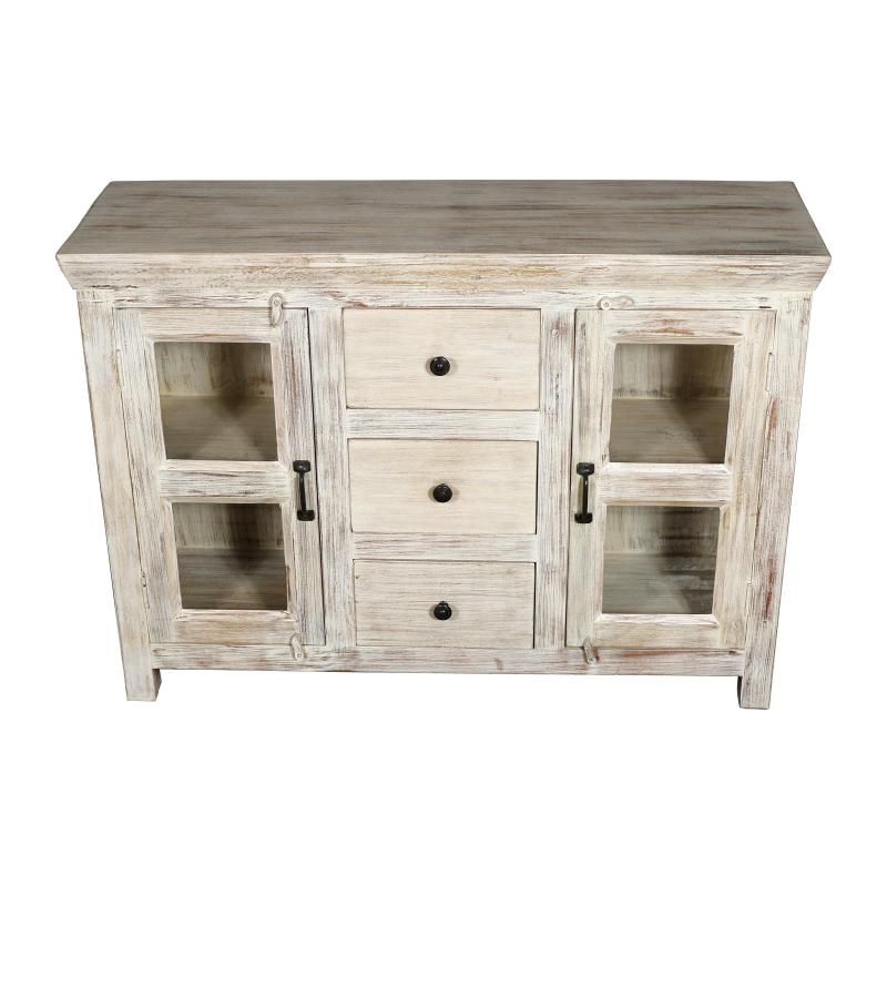 SOLID RECLAIMED TEAK WOOD CABINET SIDEBOARD W/ 3 DRAWERS & 2 DOORS