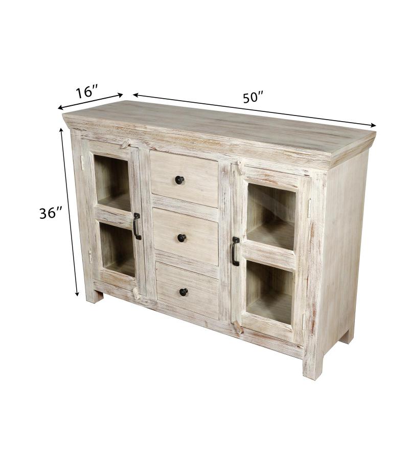 SOLID RECLAIMED TEAK WOOD CABINET SIDEBOARD W/ 3 DRAWERS & 2 DOORS