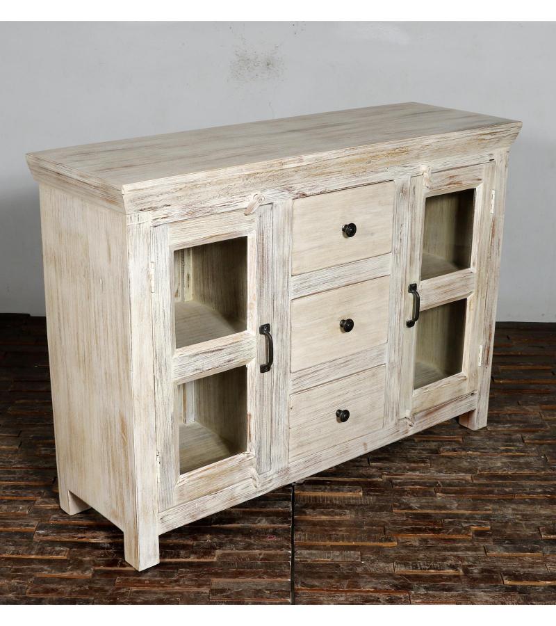SOLID RECLAIMED TEAK WOOD CABINET SIDEBOARD W/ 3 DRAWERS & 2 DOORS