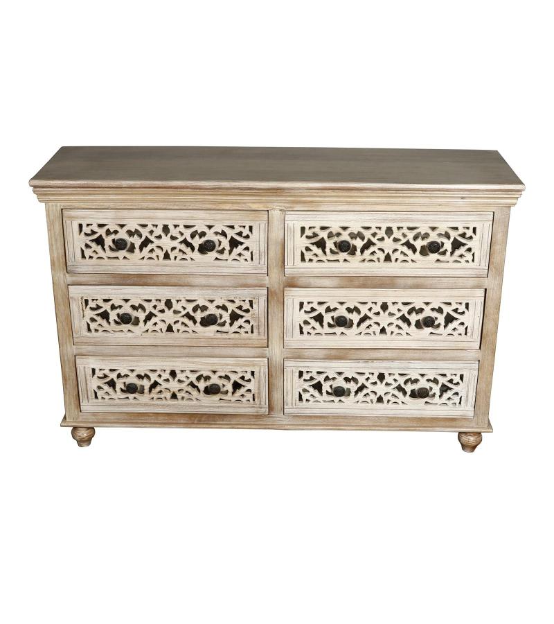 HAND CARVED SOLID RECLAIMED TEAK WOOD BUREAU DRESSER