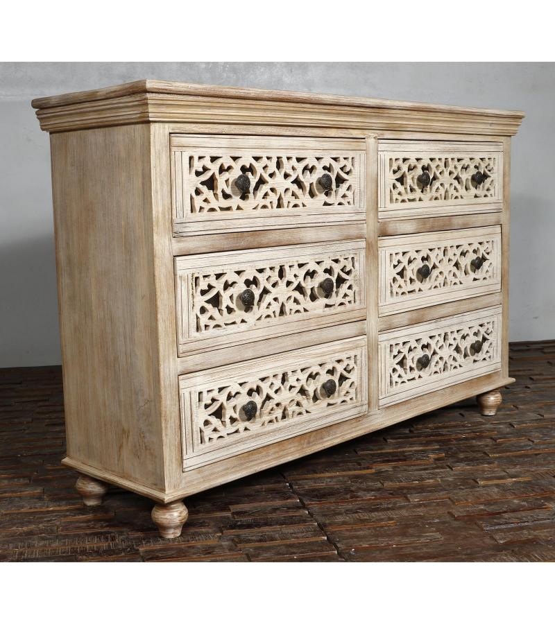 HAND CARVED SOLID RECLAIMED TEAK WOOD BUREAU DRESSER