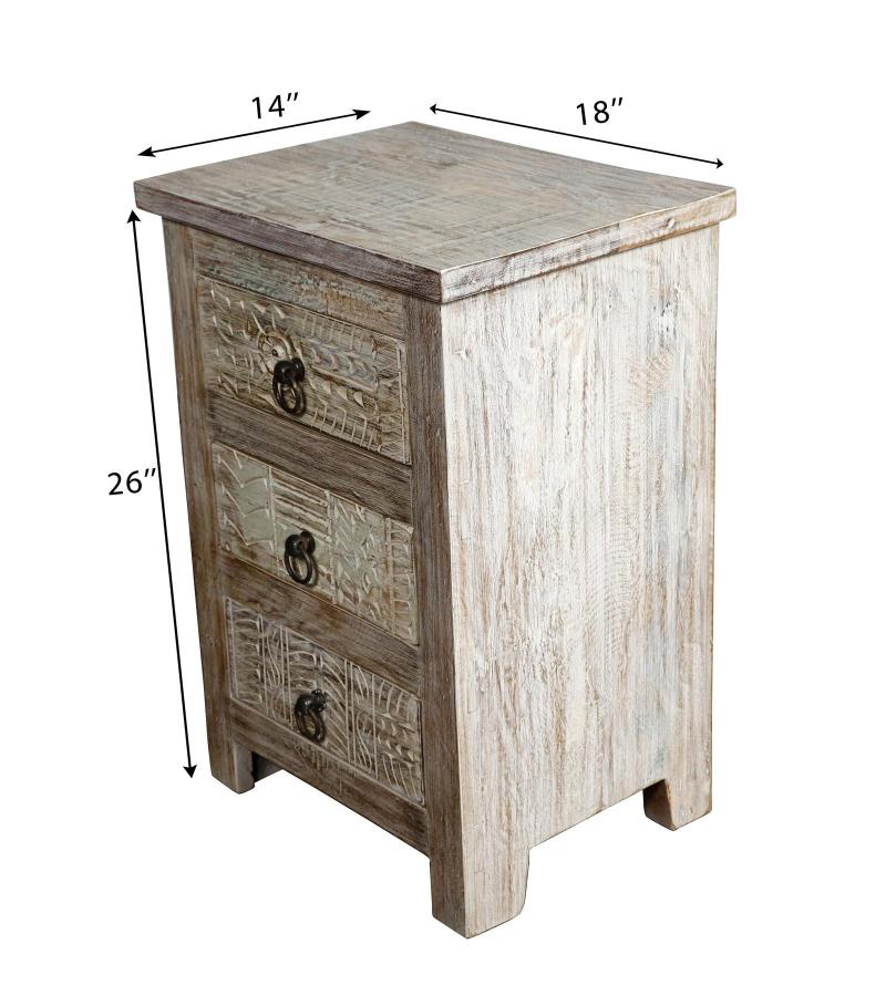 SOLID RECLAIMED TEAK WOOD 3 DRAWER END TABLE /  BEDSIDE