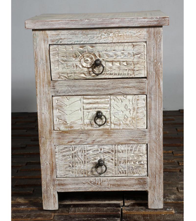 SOLID RECLAIMED TEAK WOOD 3 DRAWER END TABLE /  BEDSIDE