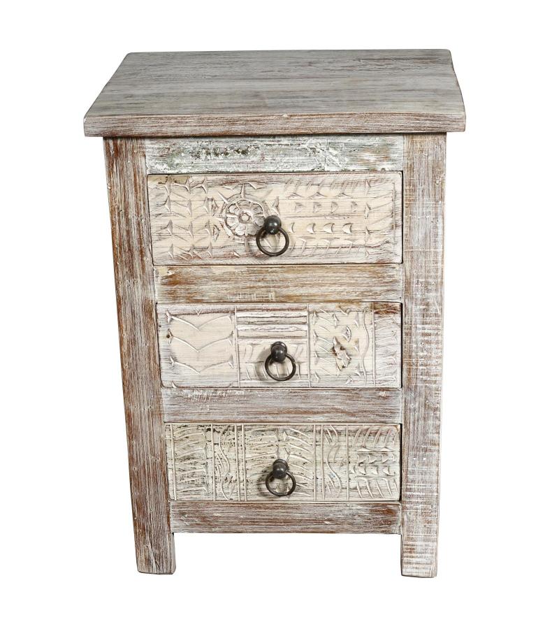 SOLID RECLAIMED TEAK WOOD 3 DRAWER END TABLE /  BEDSIDE