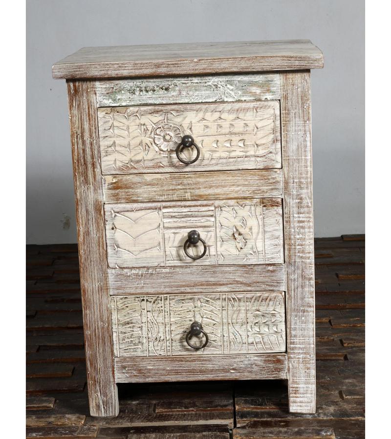 SOLID RECLAIMED TEAK WOOD 3 DRAWER END TABLE /  BEDSIDE