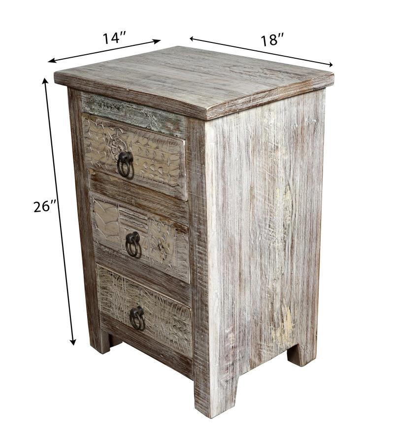 SOLID RECLAIMED TEAK WOOD 3 DRAWER END TABLE /  BEDSIDE