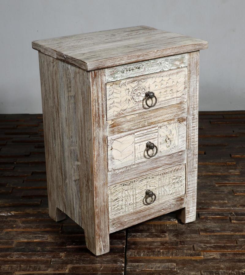 SOLID RECLAIMED TEAK WOOD 3 DRAWER END TABLE /  BEDSIDE
