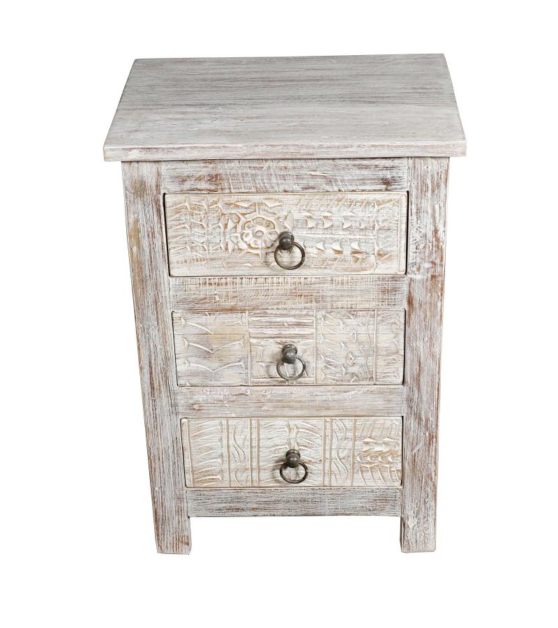 SOLID RECLAIMED TEAK WOOD 3 DRAWER END TABLE /  BEDSIDE